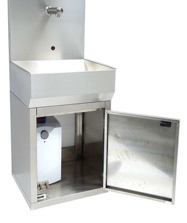 RVS handwasbak met onderkast voor boiler