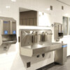 RVS handwasbak met handdrogers en spiegels
