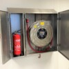 RVS brandslanghaspelkast met brandblusser compartiment