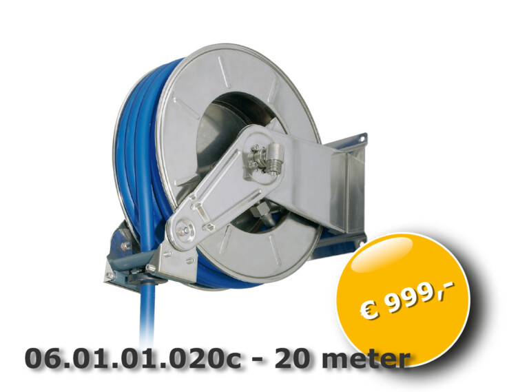 RVS heavy duty slanghaspel 20 meter veerretour